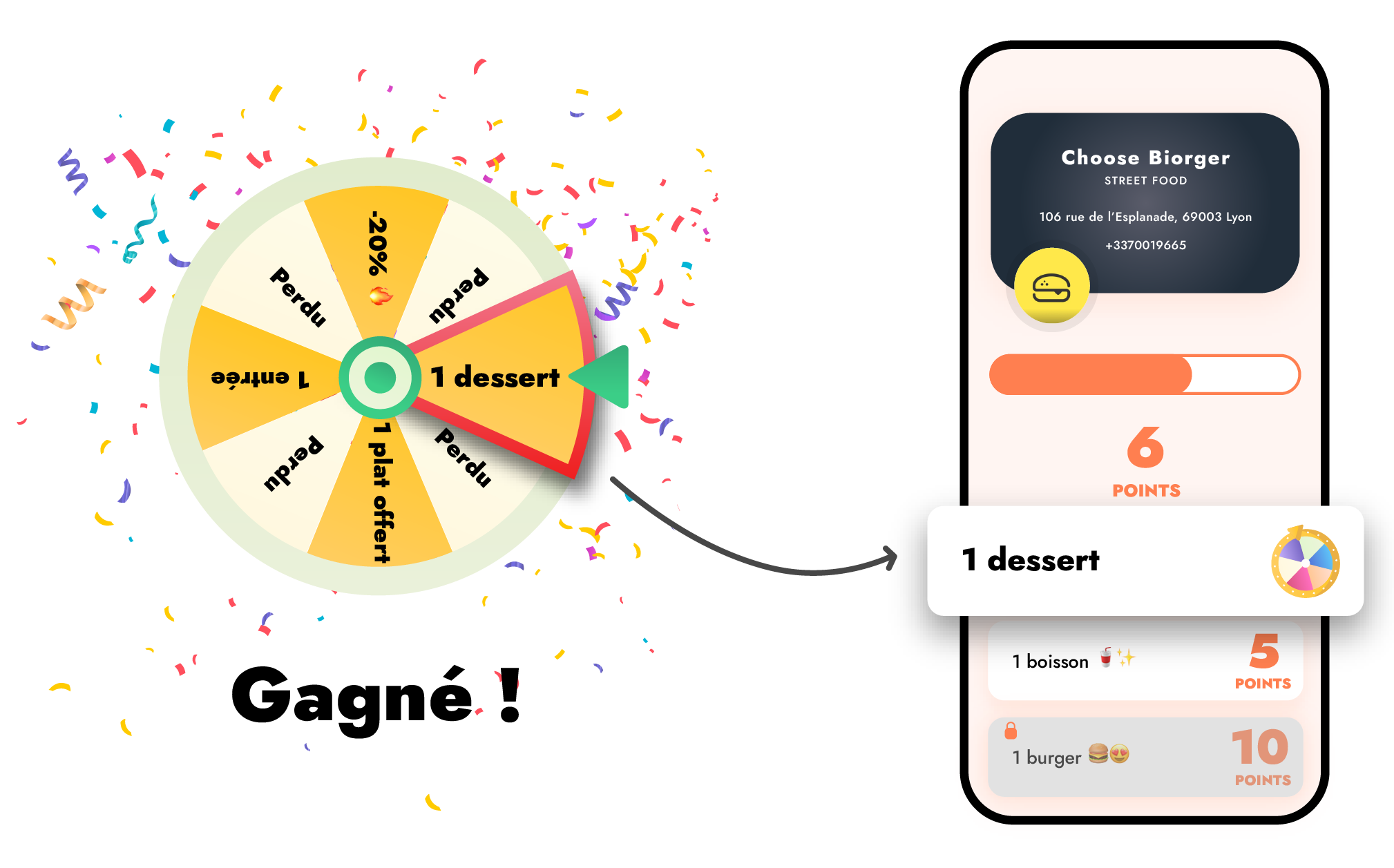 Client gagnant une récompense avec la roue cadeau Fydl